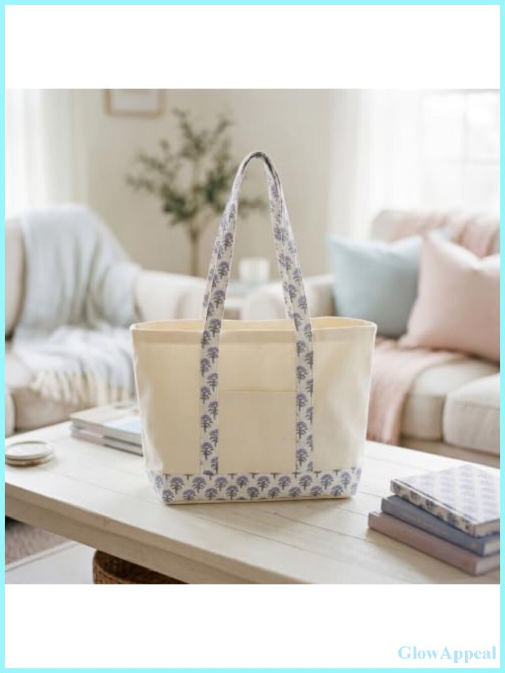 Quilted Floral Canvas Tote Bag with Handles